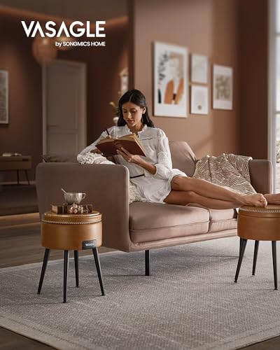 VASAGLE-EKHO-Collection-Pouf-de-Rangement-Tabouret-de-Coiffeuse-PU-avec-Coutures-Moderne-Mi-siecle-Tabouret-de-Rangement-Rond-avec-Pieds-en-Acier-Capacite-150-kg-0-0