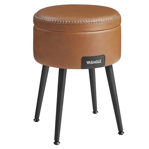 VASAGLE-EKHO-Collection-Pouf-de-Rangement-Tabouret-de-Coiffeuse-PU-avec-Coutures-Moderne-Mi-siecle-Tabouret-de-Rangement-Rond-avec-Pieds-en-Acier-Capacite-150-kg-0