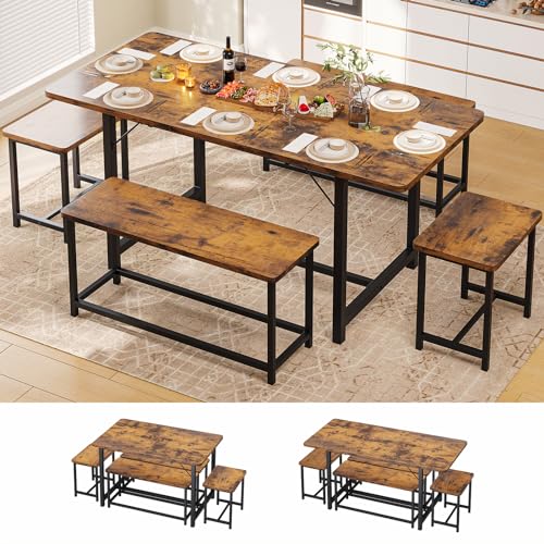 KIMENICH-Ensemble-Table-a-Manger-Extensible-avec-2-Bancs-et-2-Tabourets-Meubles-de-Salle-a-Manger-Lot-de-5-pour-4-8-Personnes-Table-Extensible-Salle-a-Manger-pour-Cuisine-Salle-a-Manger-0