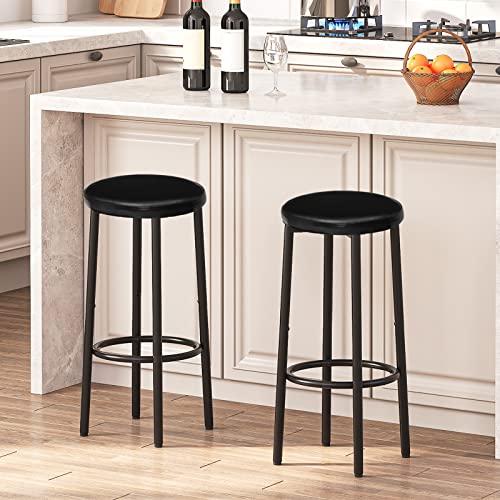 HOOBRO-Lot-de-2-Tabourets-de-Bar-Tabouret-de-Petit-dejeuner-rembourres-en-PU-Chaises-Hautes-avec-Repose-Pieds-Facile-a-Assembler-et-a-Nettoyer-pour-Cuisine-Restaurant-Cafe-Noir-EBB30BY01-0-0