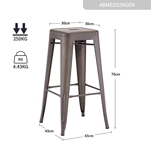 DUHOME-Tabouret-de-Bar-Industriel-Chaise-Salle-a-Manger-Lot-de-4-Tabouret-Empilables-Siege-Bistrot-Cadre-en-Metal-pour-Cuisine-Restaurants-Marron-Rustique76cm-0-1