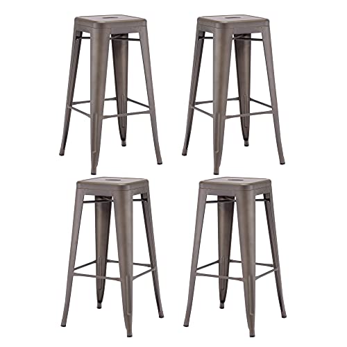 DUHOME-Tabouret-de-Bar-Industriel-Chaise-Salle-a-Manger-Lot-de-4-Tabouret-Empilables-Siege-Bistrot-Cadre-en-Metal-pour-Cuisine-Restaurants-Marron-Rustique76cm-0