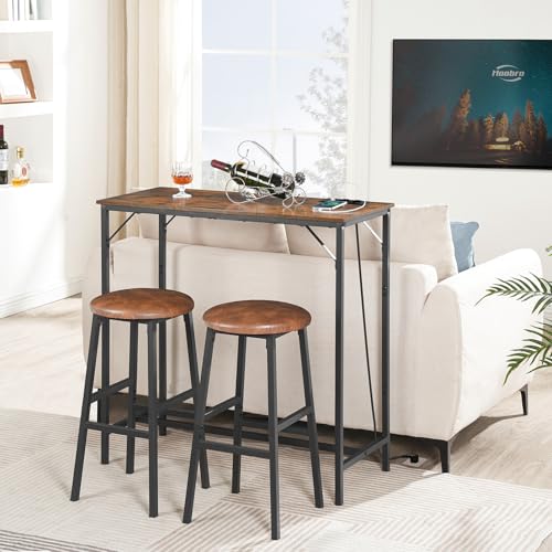 HOOBRO-Table-de-Bar-avec-multiprise-Table-de-Cuisine-Haute-Structure-renforcee-Design-Fin-Style-retro-pour-Cuisine-Salon-Salle-de-reunion-Bar-Marron-Rustique-EBF90CBT01-0-0