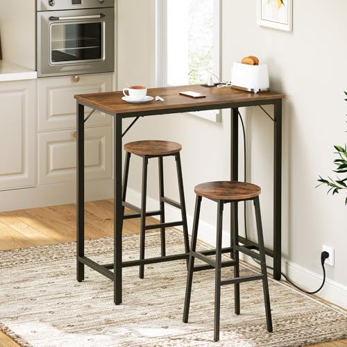 HOOBRO-Table-de-Bar-avec-multiprise-Table-de-Cuisine-Haute-Structure-renforcee-Design-Fin-Style-retro-pour-Cuisine-Salon-Salle-de-reunion-Bar-Marron-Rustique-EBF90CBT01-0-2