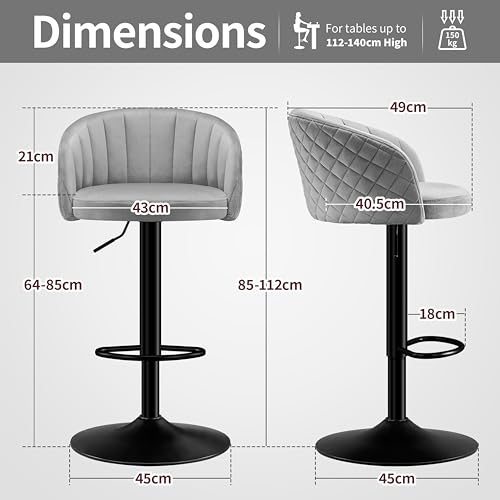 STOOLINK-Tabouret-de-Bar-Lot-de-2-Chaise-de-Bar-Tissu-Velours-de-Lait-Chaises-Bar-Reglables-avec-Dossier-et-Accoudoir-Tabourets-de-Bar-avec-Repose-Pieds-Tabouret-Bar-pour-Cuisine-Bar-0-0