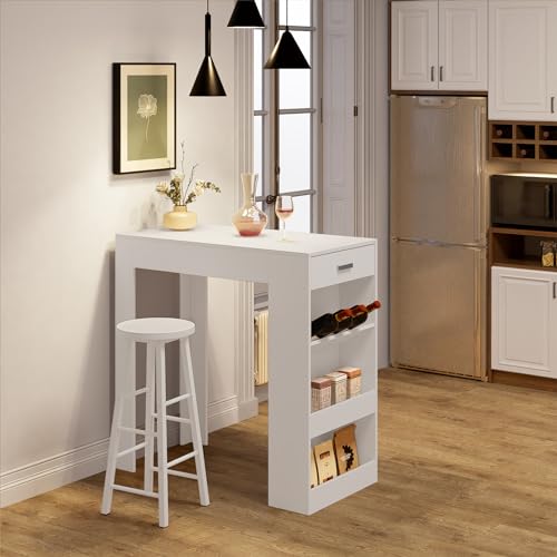 WOLTU-Table-de-Bar-Table-Haute-Cuisine-Table-Haute-Table-a-Manger-avec-1-Tiroir-et-3-Compartiments-Ouverts-en-Bois-dIngenierie-100x50x100cm-0-0