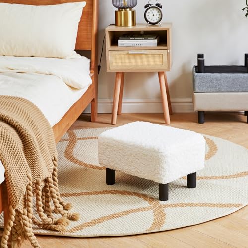 YMYNY-Petit-Pouf-Ottoman-Repose-Pieds-Ottomane-Rectangulaire-Tabouret-a-Chaussures-Teddy-Velours-Materiel-Tabourets-de-Canape-pour-Salon-Chambre-a-Coucher-Blanc-422924CM-RF-BD216-0-1