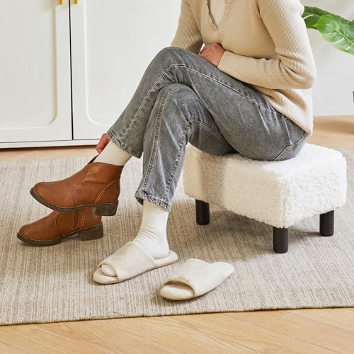 YMYNY-Petit-Pouf-Ottoman-Repose-Pieds-Ottomane-Rectangulaire-Tabouret-a-Chaussures-Teddy-Velours-Materiel-Tabourets-de-Canape-pour-Salon-Chambre-a-Coucher-Blanc-422924CM-RF-BD216-0-2
