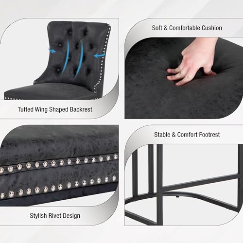 ALPHA-HOME-Lot-de-2-tabourets-de-bar-modernes-de-66-cm-de-hauteur-de-comptoir-en-cuir-synthetique-avec-dossier-boutonne-et-bordure-en-rivets-rembourres-avec-pieds-en-metal-robustes-Noir-0-2