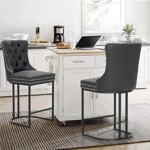 ALPHA-HOME-Lot-de-2-tabourets-de-bar-modernes-de-66-cm-de-hauteur-de-comptoir-en-cuir-synthetique-avec-dossier-boutonne-et-bordure-en-rivets-rembourres-avec-pieds-en-metal-robustes-Noir-0