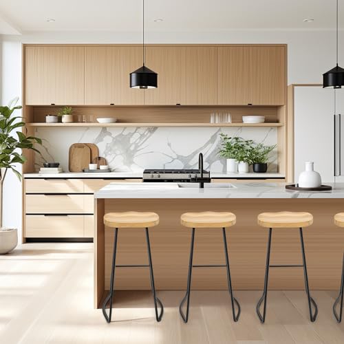 Roomark-Lot-de-2-tabourets-de-bar-en-bois-Hauteur-de-comptoir-74-cm-Avec-pieds-en-metal-Sans-dossier-Pour-bar-Grain-de-bois-0-0