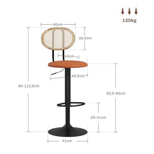 HOMCOM-Lot-de-2-tabourets-de-Bar-chaises-de-Bar-Hauteur-reglable-avec-Dossier-en-rotin-et-Repose-Pieds-Tabouret-Haut-Moderne-Structure-Bois-revetement-synthetique-Marron-0-1