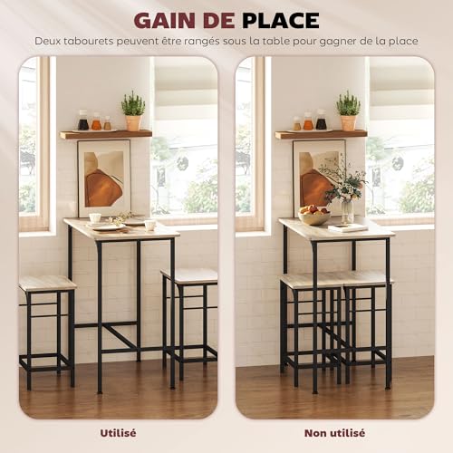 HOMCOM-Ensemble-Table-de-Bar-avec-tabourets-Table-a-Manger-Debout-avec-2-chaises-de-Bar-Cadre-en-Acier-pour-Cuisine-Salle-a-Manger-et-Salon-Effet-Bois-Naturel-0-2