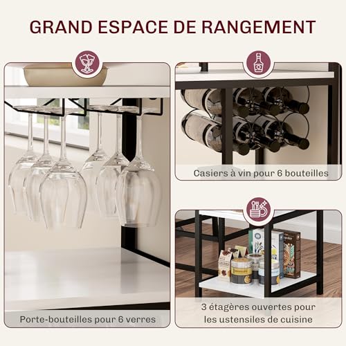 HOMCOM-Ensemble-Table-de-Bar-avec-tabourets-Table-a-Manger-Debout-avec-2-chaises-de-Bar-abattant-Pliant-casiers-a-vin-Porte-Verres-etageres-Ouvertes-et-Repose-Pieds-Effet-marbre-Blanc-0-2