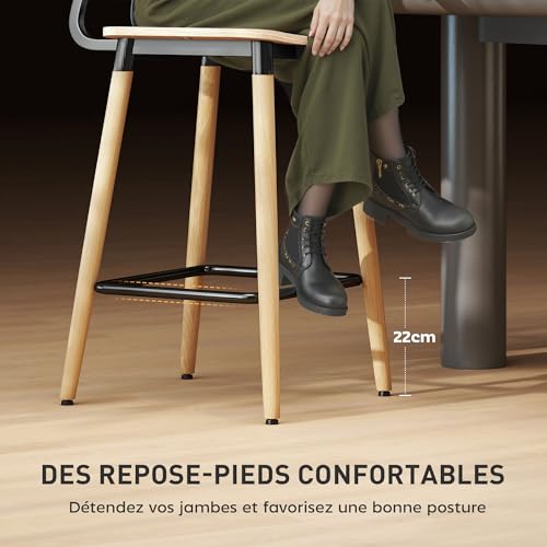 HOMCOM-Lot-de-2-tabourets-de-Bar-chaises-de-Bar-Structure-en-Acier-Chaise-Haute-Cuisine-avec-Dossier-Hauteur-reglable-et-Repose-Pieds-Pieds-en-Acier-Hauteur-du-94-cm-Effet-Bois-Naturel-0-2