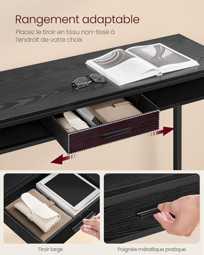VASAGLE-Table-de-Bar-Table-de-Pub-avec-Multiprise-et-Tiroir-Amovible-en-Tissu-Non-Tisse-Crochets-0-2