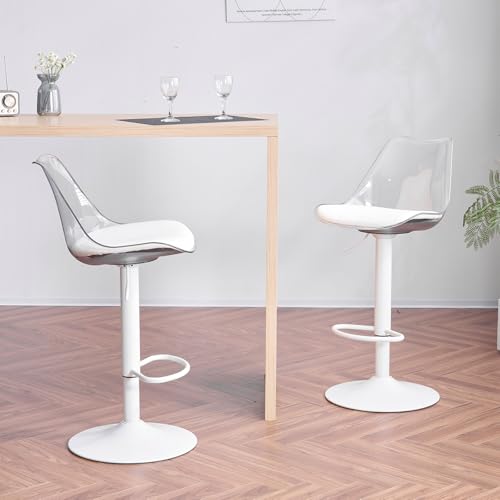 Fiximaster-Lot-de-2-tabourets-de-Bar-Transparents-reglables-en-Hauteur-avec-Dossier-et-Repose-Pieds-Pivotants-Rembourres-a-360-pour-Cuisine-Salle-a-Manger-comptoir-et-Bar-0-2