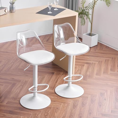 Fiximaster-Lot-de-2-tabourets-de-Bar-Transparents-reglables-en-Hauteur-avec-Dossier-et-Repose-Pieds-Pivotants-Rembourres-a-360-pour-Cuisine-Salle-a-Manger-comptoir-et-Bar-0