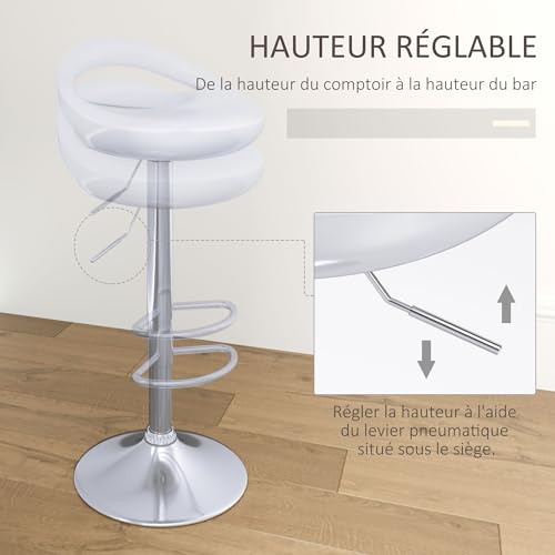 HOMCOM-Lot-de-2-tabourets-de-Bar-chaises-de-Bar-reglable-en-Hauteur-Chaise-Haute-Cuisine-avec-Dossier-Repose-Pieds-pivotant-360-ABS-et-metal-pour-Salle-a-Manger-comptoir-46x41x76-96cm-0-2