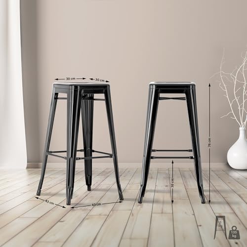 CLP-Lot-de-2-tabourets-de-Bar-Joshua-I-Tabourets-de-Bar-empilables-en-metal-I-Chaises-de-Bar-avec-Repose-Pieds-I-Hauteur-dassise-76-cm-I-Tabourets-empilables-0-1