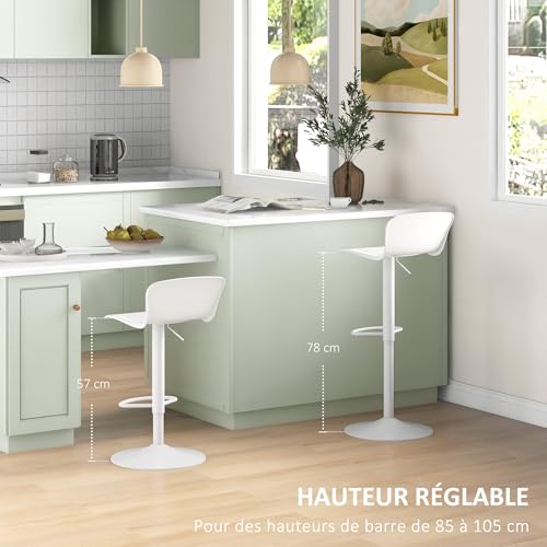 HOMCOM-Lot-de-2-tabourets-de-Bar-chaises-de-Bar-reglable-en-Hauteur-avec-Assise-pivotant-en-Plastique-Dossier-et-Repose-Pieds-Chaise-Haute-Cuisine-Salle-a-Manger-comptoir-0-1
