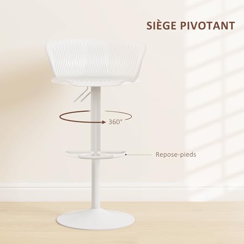 HOMCOM-Lot-de-2-tabourets-de-Bar-chaises-de-Bar-reglable-en-Hauteur-avec-Assise-pivotant-en-Plastique-Dossier-et-Repose-Pieds-Chaise-Haute-Cuisine-Salle-a-Manger-comptoir-0-2
