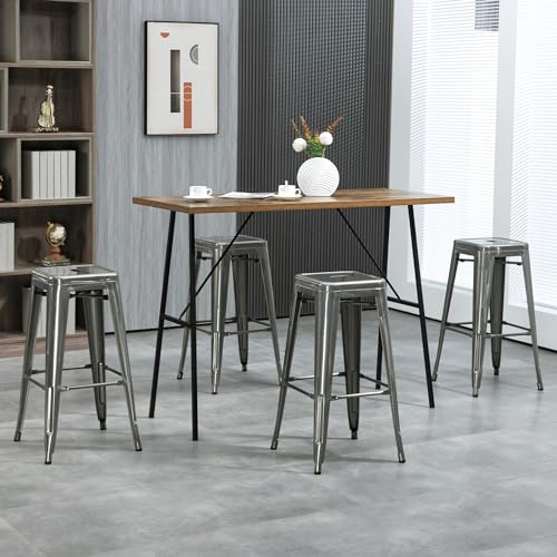HOMCOM-Lot-de-4-tabourets-de-Bar-Empilable-Chaise-de-Bar-Industriel-avec-Repose-Pied-Hauteur-dAssise-76-cm-metal-0-0