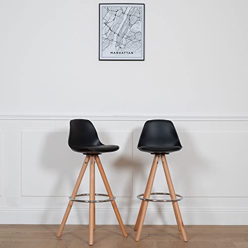 Happy-Garden-Lot-de-2-tabourets-scandinaves-Tobias-Noirs-avec-Coussin-Tabouret-de-Bar-avec-Dossier-et-Repose-Pieds-Chaise-de-Cuisine-Style-scandinaves-avec-Pied-en-Bois-de-hetre-Massif-0-0
