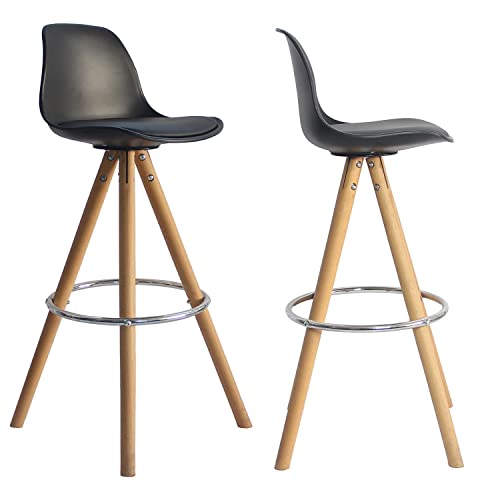 Happy-Garden-Lot-de-2-tabourets-scandinaves-Tobias-Noirs-avec-Coussin-Tabouret-de-Bar-avec-Dossier-et-Repose-Pieds-Chaise-de-Cuisine-Style-scandinaves-avec-Pied-en-Bois-de-hetre-Massif-0-2