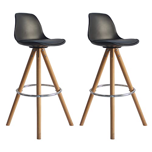 Happy-Garden-Lot-de-2-tabourets-scandinaves-Tobias-Noirs-avec-Coussin-Tabouret-de-Bar-avec-Dossier-et-Repose-Pieds-Chaise-de-Cuisine-Style-scandinaves-avec-Pied-en-Bois-de-hetre-Massif-0