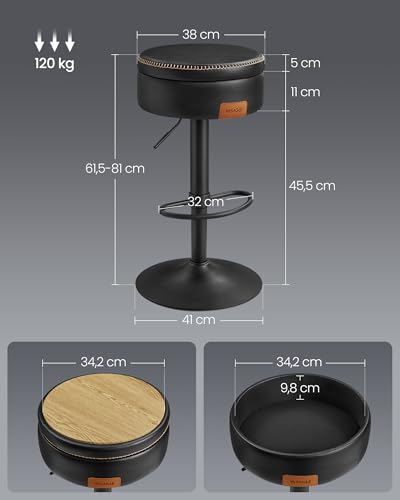 VASAGLE-EKHO-Collection-Tabouret-de-Bar-Pivotant-a-360-Hauteur-Reglable-avec-Rangement-PU-avec-Coutures-Style-Moderne-Mi-siecle-pour-Cuisine-Bar-Montage-Facile-0-1