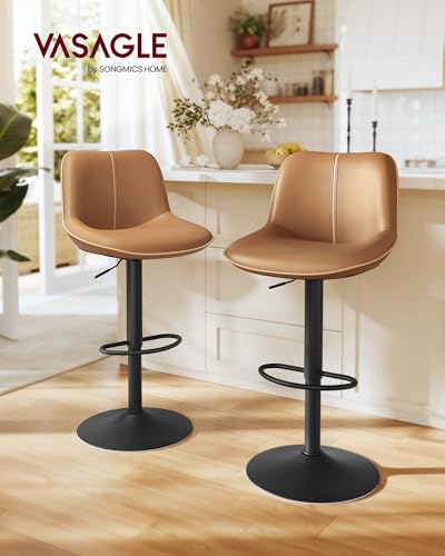VASAGLE-Lot-de-2-Tabourets-de-Bar-Pivotants-Reglables-en-Hauteur-Dossier-Ergonomique-Base-Metallique-Modernes-pour-Ilot-de-Cuisine-Bar-0-1