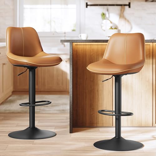 VASAGLE-Lot-de-2-Tabourets-de-Bar-Pivotants-Reglables-en-Hauteur-Dossier-Ergonomique-Base-Metallique-Modernes-pour-Ilot-de-Cuisine-Bar-0