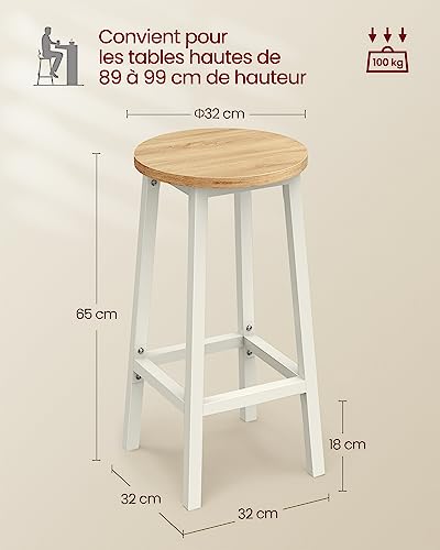 VASAGLE-Tabourets-de-Bar-Chaises-Siege-Haut-Cadre-Metallique-Montage-Facile-Hauteur-65-cm-Repose-Pieds-pour-Cuisine-Salon-Salle-a-Manger-0-1