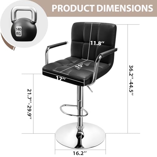 WoRaum-Tabourets-de-Bar-2-Pieces-Design-Elegant-et-Confortable-Hauteur-ReglableRotation-360Dossier-et-Accoudoirs-Ideal-pour-Ilot-de-Cuisine-Salle-a-Manger-ou-Bar-Moderne-0-0