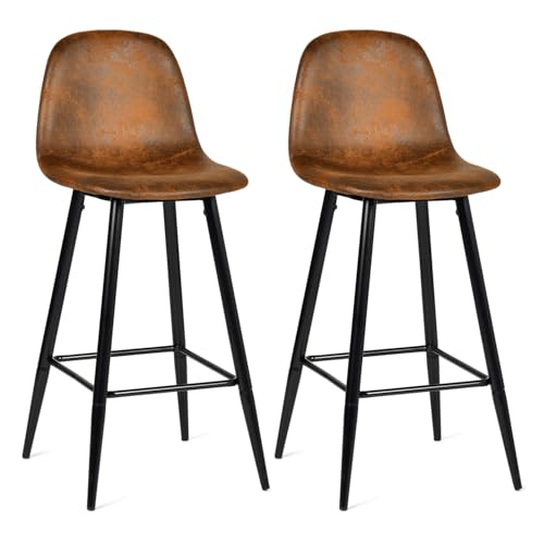 MEUBLE-COSY-Lot-de-2-Tabouret-de-Bar-Retro-Vintage-avec-Dossier-et-Repose-Pieds-Sieges-Rembourres-Style-Industriel-Chaises-Hautes-en-suedine-Marron-49x425x1035cm-0