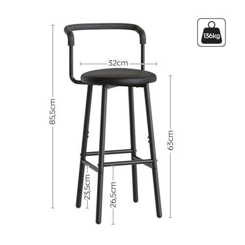 YATINEY-Tabourets-de-Bar-Lot-de-2-Chaises-de-Bar-Haute-de-32-cm-avec-siege-en-PU-rembourre-et-Repose-Pieds-Chaises-de-Cuisine-industrielles-pour-Cuisine-Bistro-cafe-Noir-XBY03L2BB-0-1